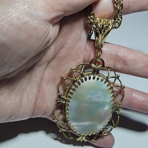 **Final Sale** Vntg Whiting & Davis Gold Tone Mother of Pearl Mirror 25"